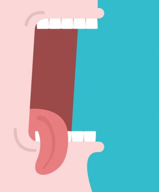 Açık ağız dili tarafında. çığlık yorgun. Vektör illustrati