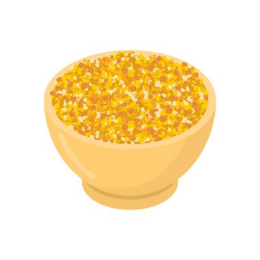 Ahşap kase izole Mısır ezmesi. Kabuğu çıkarılmış tane ahşap tabak içinde. Tahıl o