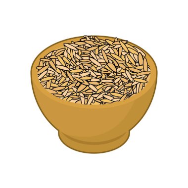 Yulaf ahşap kase izole. Kabuğu çıkarılmış tane ahşap tabak içinde. Beyaz tahıl