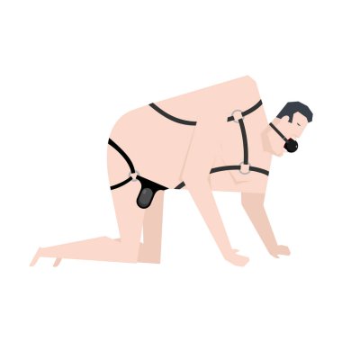 Bandaj BDSM köle. Ağzına gag. Yetişkin Cinsel oyunlar. Humilia