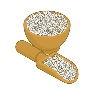 Yuvarlak pirinç ahşap kase ve kaşık. Kabuğu çıkarılmış tane ahşap tabak ve sho