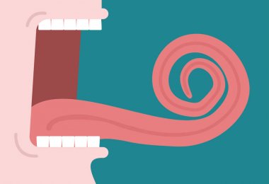 Açık ağız ve uzun dil sarmal. Vektör çizim