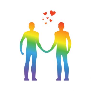 Eşcinsel seviyorum. LGBT kalp. Çocuklar elele tutuşun. Sonsuza kadar beraber. Vektör 