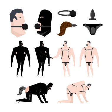 BDSM köle küme. Ağzına gag. Yetişkin Cinsel oyunlar. Aşağılanma bir