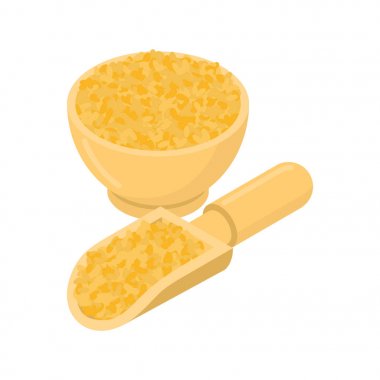 Ahşap kase ve kaşık Bulgur. Kabuğu çıkarılmış tane ahşap tabak ve kürek.