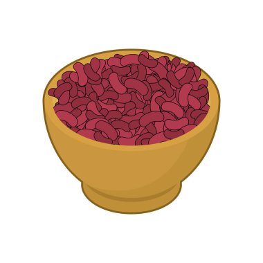 Ahşap kase kuru fasulye. Kabuğu çıkarılmış tane ahşap tabak içinde. Vektör illustrati