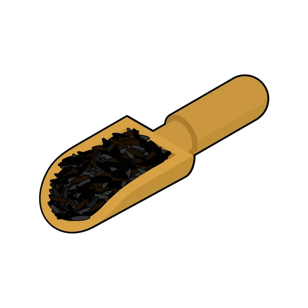 Arroz negro en cuchara de madera aislada. Granos en pala de madera. Grai. — Archivo Imágenes Vectoriales