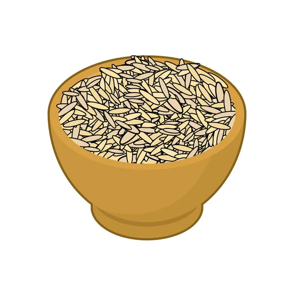 Ahşap kase izole kaynatılmış pirinç. Kabuğu çıkarılmış tane ahşap tabak içinde. Gra