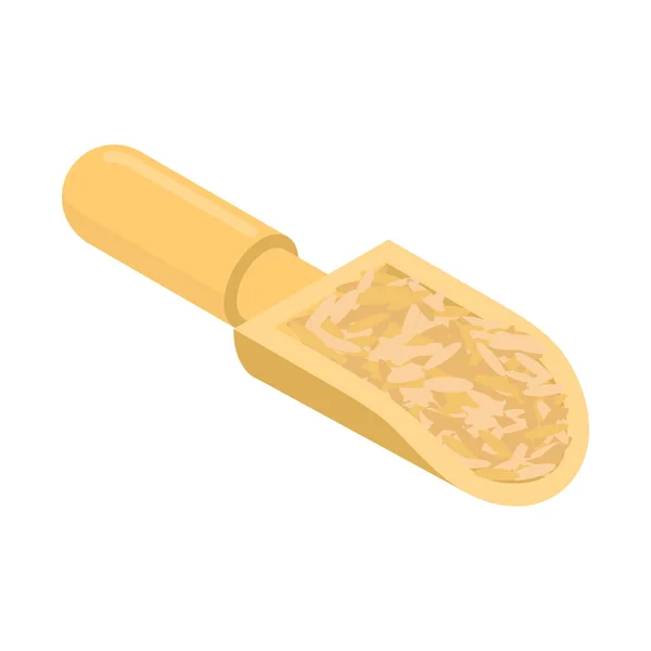 Avena en cuchara de madera aislada. Granos en pala de madera. Grano en wh — Vector de stock