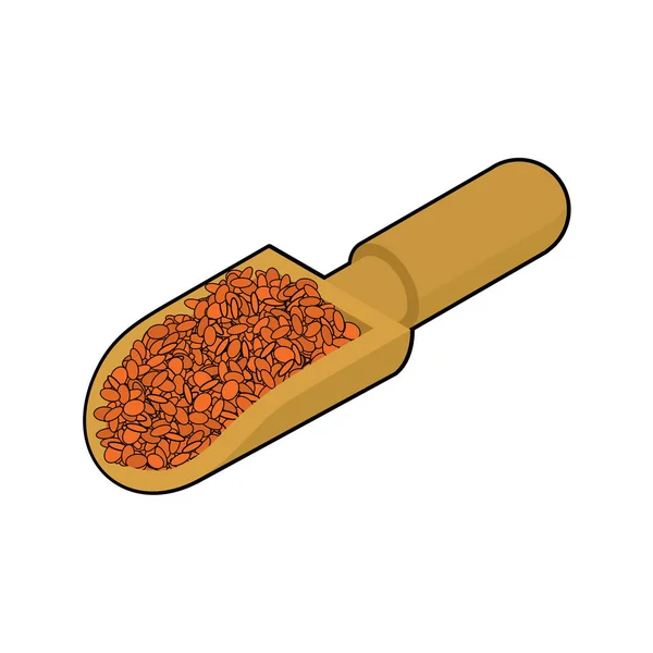 Lentilles rouges dans une cuillère en bois isolée. Gruaux en pelle à bois. Grand-mère — Image vectorielle