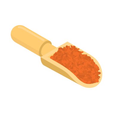 Ahşap Kepçe izole kırmızı mercimek. Kabuğu çıkarılmış tane tahta kürek içinde. Gra