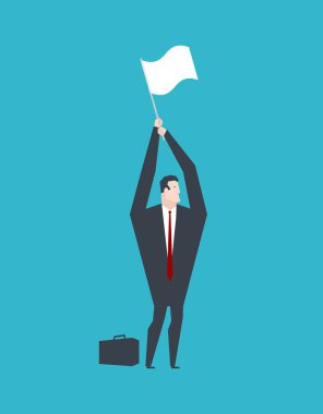 İş adamı teslim eller yukarı ve beyaz bayrak. İş hayatına. Ve