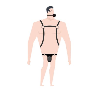 Bandaj BDSM köle. Ağzına gag. Yetişkin Cinsel oyunlar. Humilia