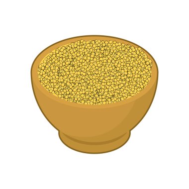 Ahşap kase izole darı. Kabuğu çıkarılmış tane ahşap tabak içinde. Tahıl wh üzerinde