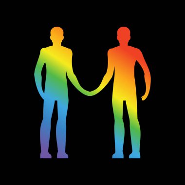 Eşcinsel seviyorum. LGBT kalp. Çocuklar elele tutuşun. Sonsuza kadar beraber. Vektör 