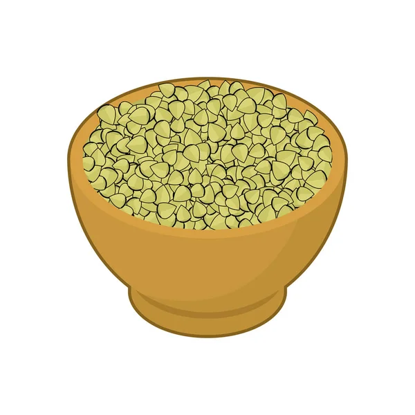 Ahşap kase izole ham buğday. Kabuğu çıkarılmış tane ahşap tabak içinde. Grai