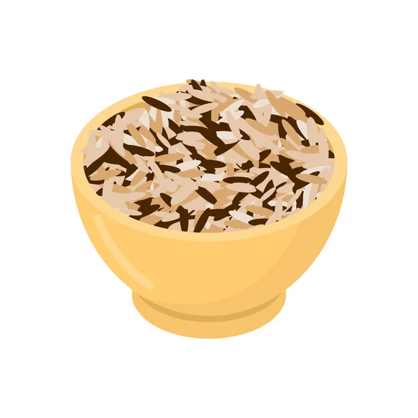 Riz sauvage dans un bol en bois isolé. Gruaux dans un plat en bois. Céréales — Image vectorielle