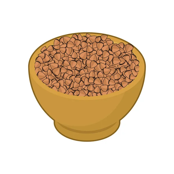 Karabuğday ahşap kase izole. Kabuğu çıkarılmış tane ahşap tabak içinde. Tahıl üzerinde