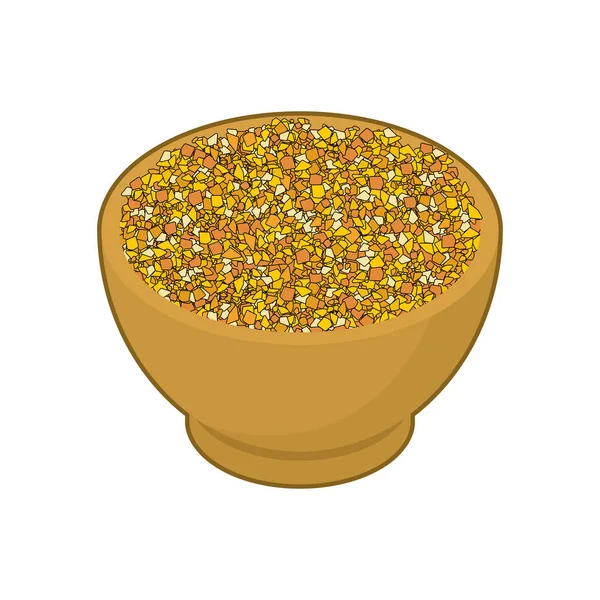 玉米糁在孤立的木碗。在木盘子里的去壳。粮食 o — 图库矢量图片