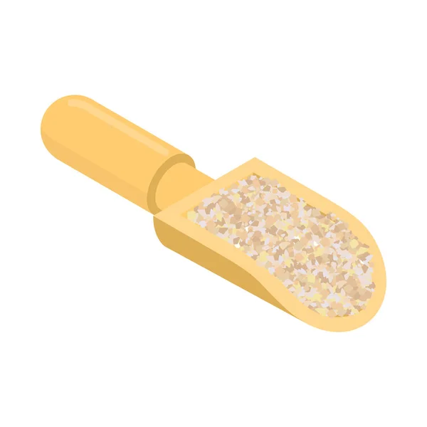 大麦は、分離された木製のスクープでグリッツします。木製シャベルで割り。Gr — ストックベクタ