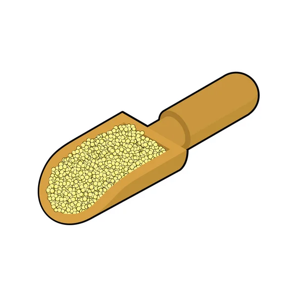 Cuscus in wooden scoop isolated. Groats in wood shovel. Grain on — Stock Vector