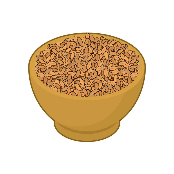 A fából készült bowl elszigetelt búza. Durva őrlemény, fából készült edénybe. A whi gabona — Stock Vector