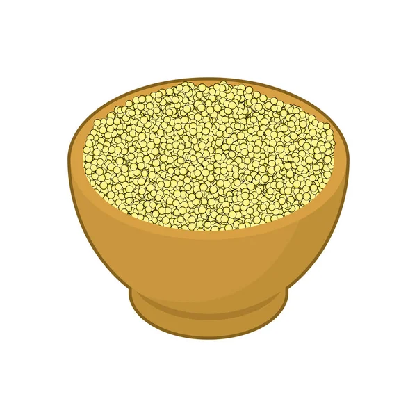 Cuscus ahşap kase izole. Kabuğu çıkarılmış tane ahşap tabak içinde. Tahıl wh üzerinde