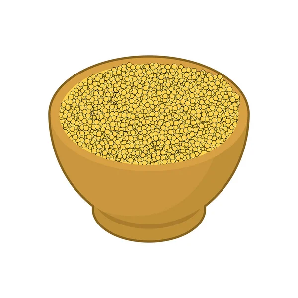 Ahşap kase izole darı. Kabuğu çıkarılmış tane ahşap tabak içinde. Tahıl wh üzerinde