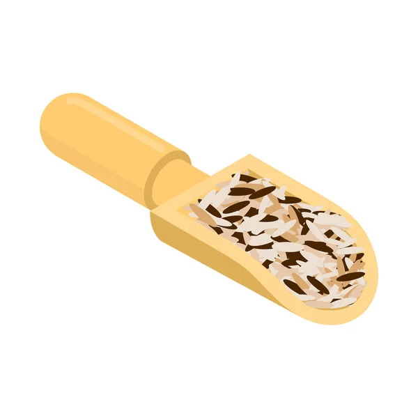 Wild rice in wooden scoop isolated. Groats in wood shovel. Grain — Stock Vector