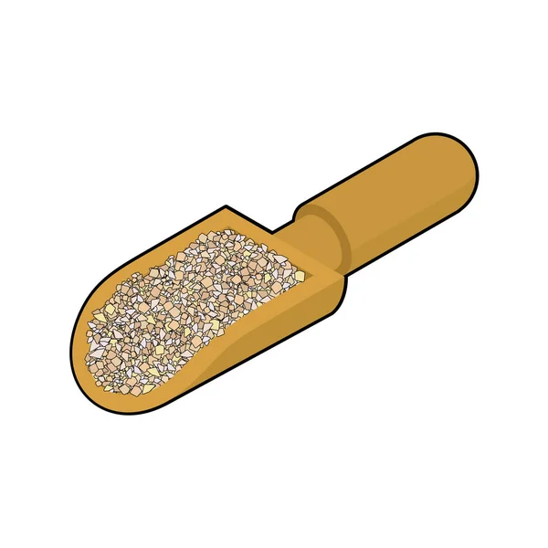 Barley grits in wooden scoop isolated. Groats in wood shovel. Gr — Stock Vector