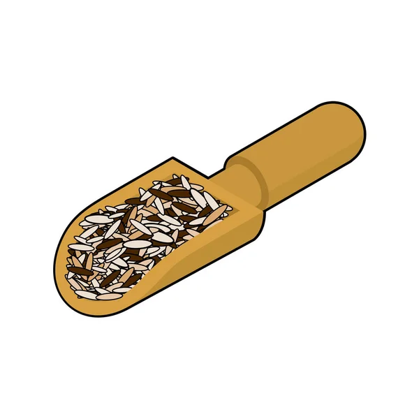 Wild rice in wooden scoop isolated. Groats in wood shovel. Grain — Stock Vector