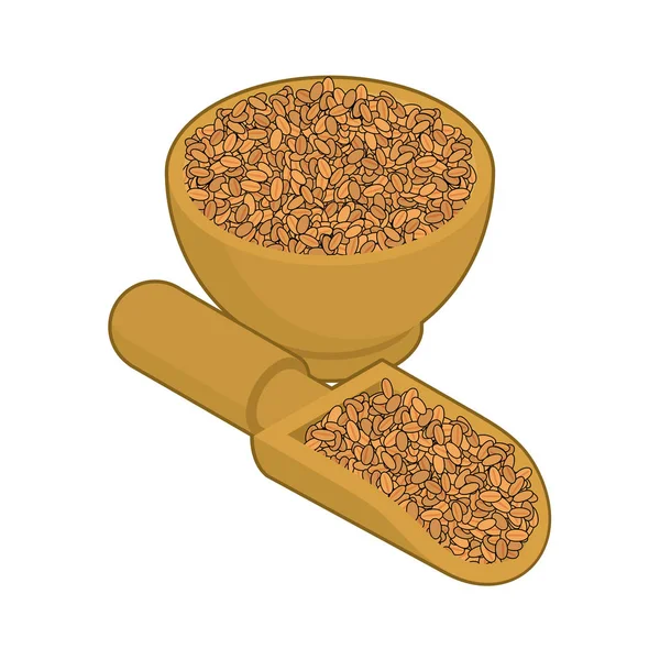 木製のボウルとスプーンの小麦。木製皿とシャベルで割り. — ストックベクタ