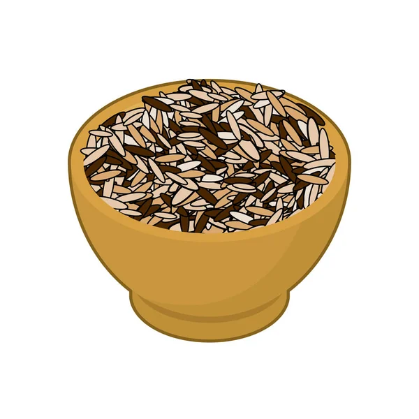 野生稻中分离的木碗。在木盘子里的去壳。粮食 — 图库矢量图片