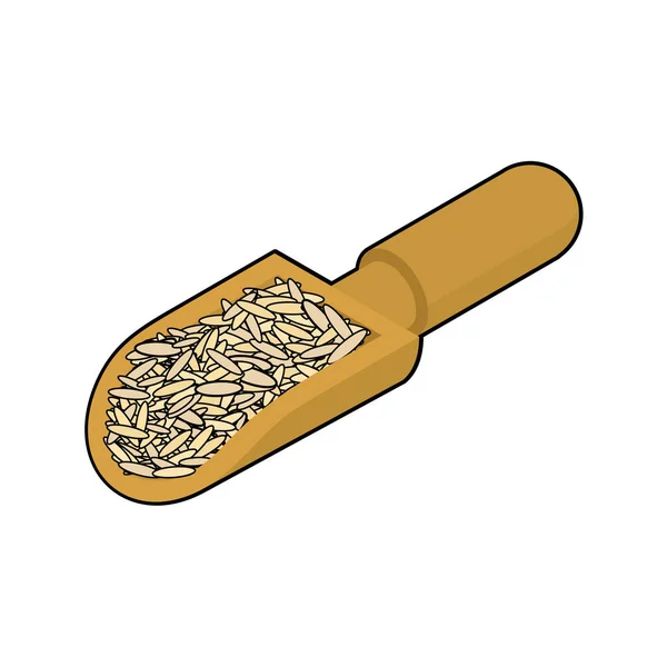 Parboiled rice in wooden scoop isolated. Groats in wood shovel. — Stock Vector