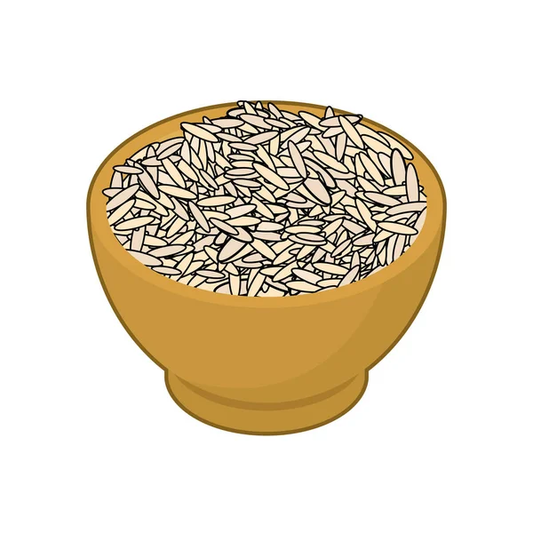 Ahşap kase izole kahverengi pirinç. Kabuğu çıkarılmış tane ahşap tabak içinde. Tahıl o — Stok Vektör