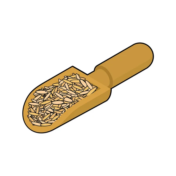 在孤立的木制勺燕麦。在木铲去壳。Wh 粮食 — 图库矢量图片