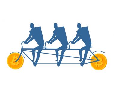 Bitcoin Bisiklet tandem, iş adamı. Araştırma havuzu kavramı. Vect