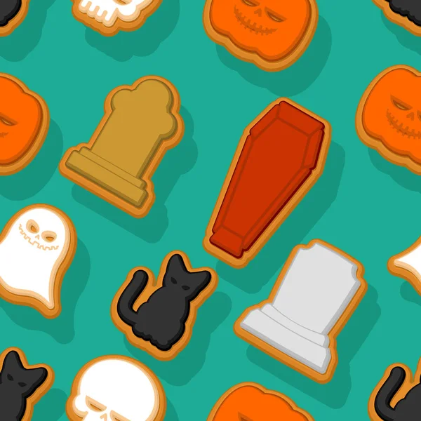 Halloween cookie seamless pattern. Background Cookies for terrib — Stock Vector