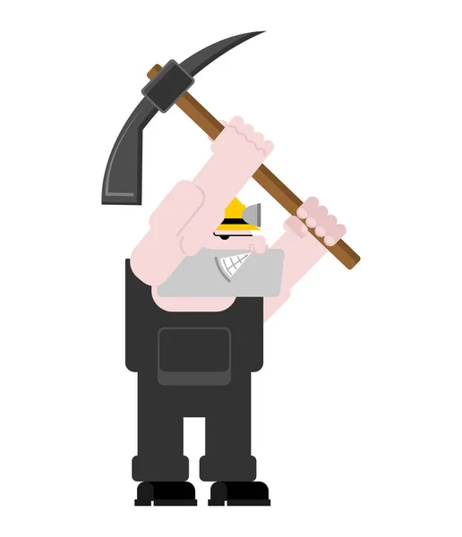 Miner worker mining isolated. collier with pickaxe. Pitman is at — Stock Vector