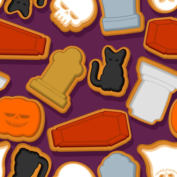 Halloween cookie seamless pattern. Background Cookies for terrib — Stock Vector