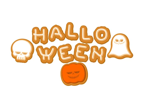 Halloween cookie napis symbol. Typografia litery ciasteczka — Wektor stockowy