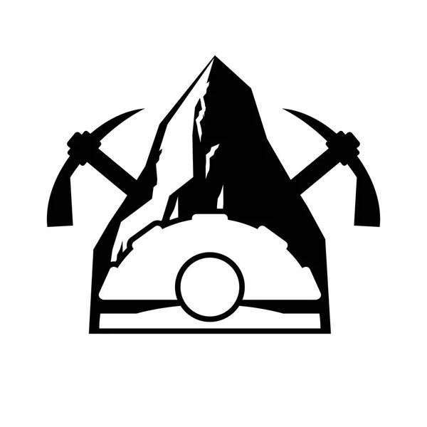 Logo minero. Emblema Meiner. Casco y pico y roca de carbón. Ve. — Archivo Imágenes Vectoriales