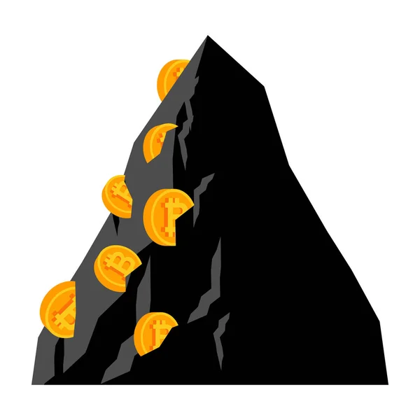 Mijnbouw bitcoin in Rock. Extractie Crypto valuta. Virtuele mone — Stockvector