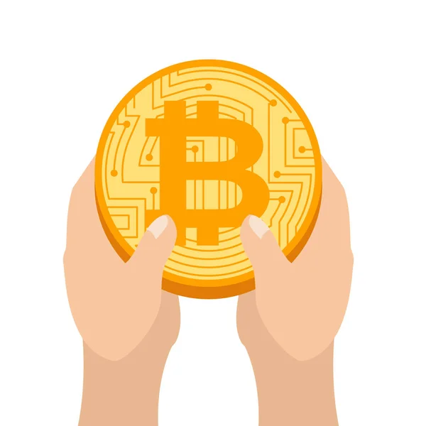 Hand är full bitcoin. Vinst krypto valuta. få virtuella pengar — Stock vektor