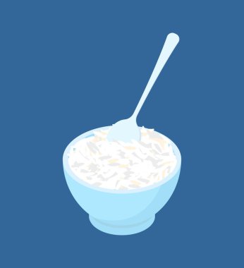Basmati pirinç lapası ve kaşık izole kase. Sağlıklı gıda f