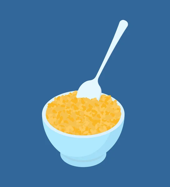 碗小麦粥和勺子隔绝。健康食品 — 图库矢量图片