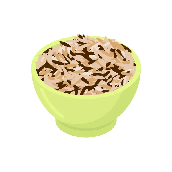 Cuenco de cereal de arroz silvestre aislado. Comida saludable para desayunar. V. — Vector de stock