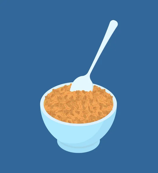 Ciotola di porridge di grano e cucchiaio isolato. Cibo sano per brea — Vettoriale Stock