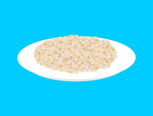 Cereales de cebada en plato aislado. Comida saludable para desayunar. Vec — Archivo Imágenes Vectoriales