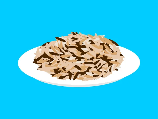 Άγριο ρύζι δημητριακών στην πλάκα που απομονώνονται. Υγιεινά τρόφιμα για το πρωινό. — Διανυσματικό Αρχείο